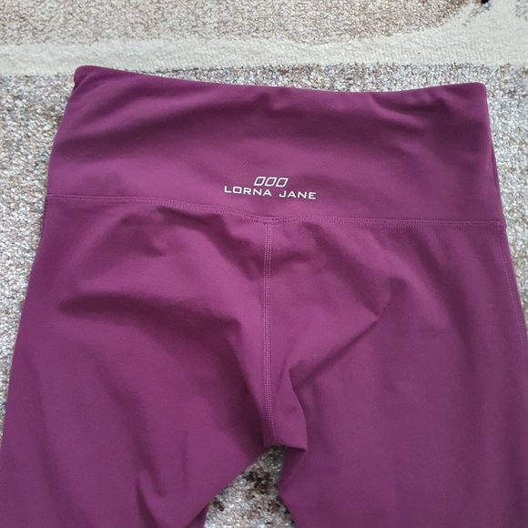 Lorna Jane mesh leggings burgundy full length Sz 8 adjustable waist $120 pocket - Picture 5 of 9